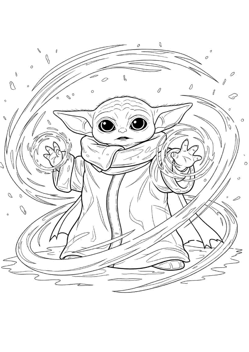 Grogu usando a Força para colorir