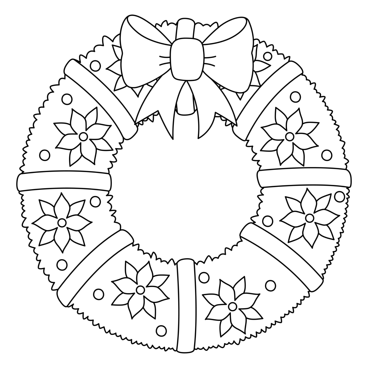 Guirlanda com laço e flocos de neve para colorir