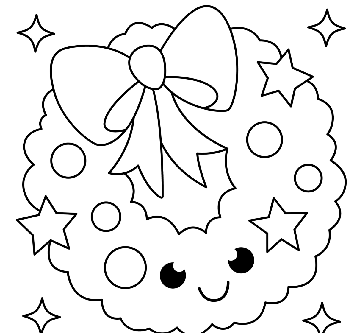 Guirlanda kawaii sorridente com laço para colorir