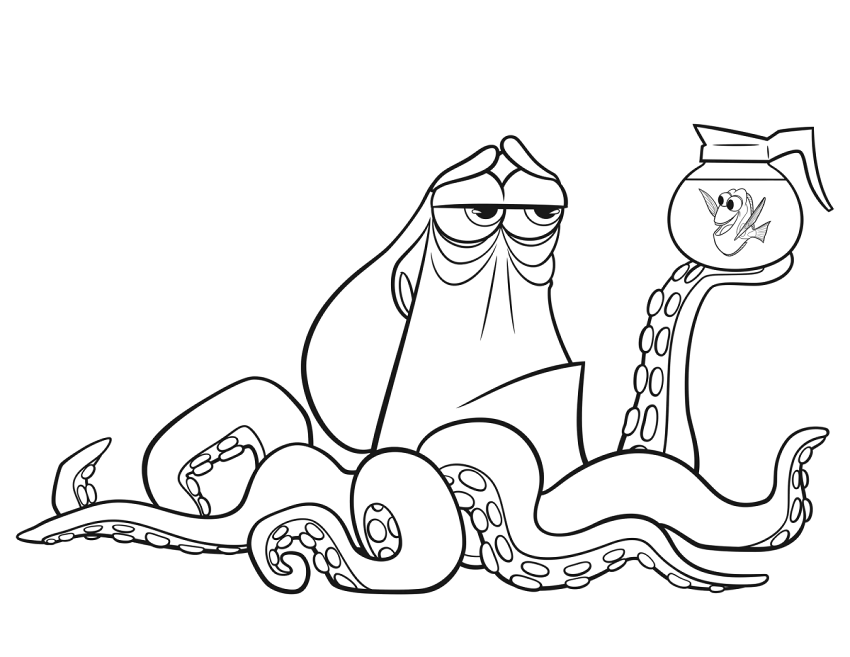 Hank, o polvo, com Dory para colorir