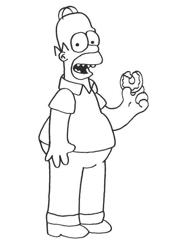 Homer Simpson com uma rosquinha na mão para colorir