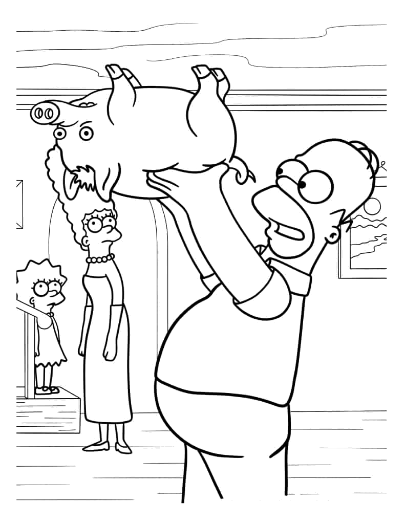 Homer Simpson erguendo o porco-aranha para colorir