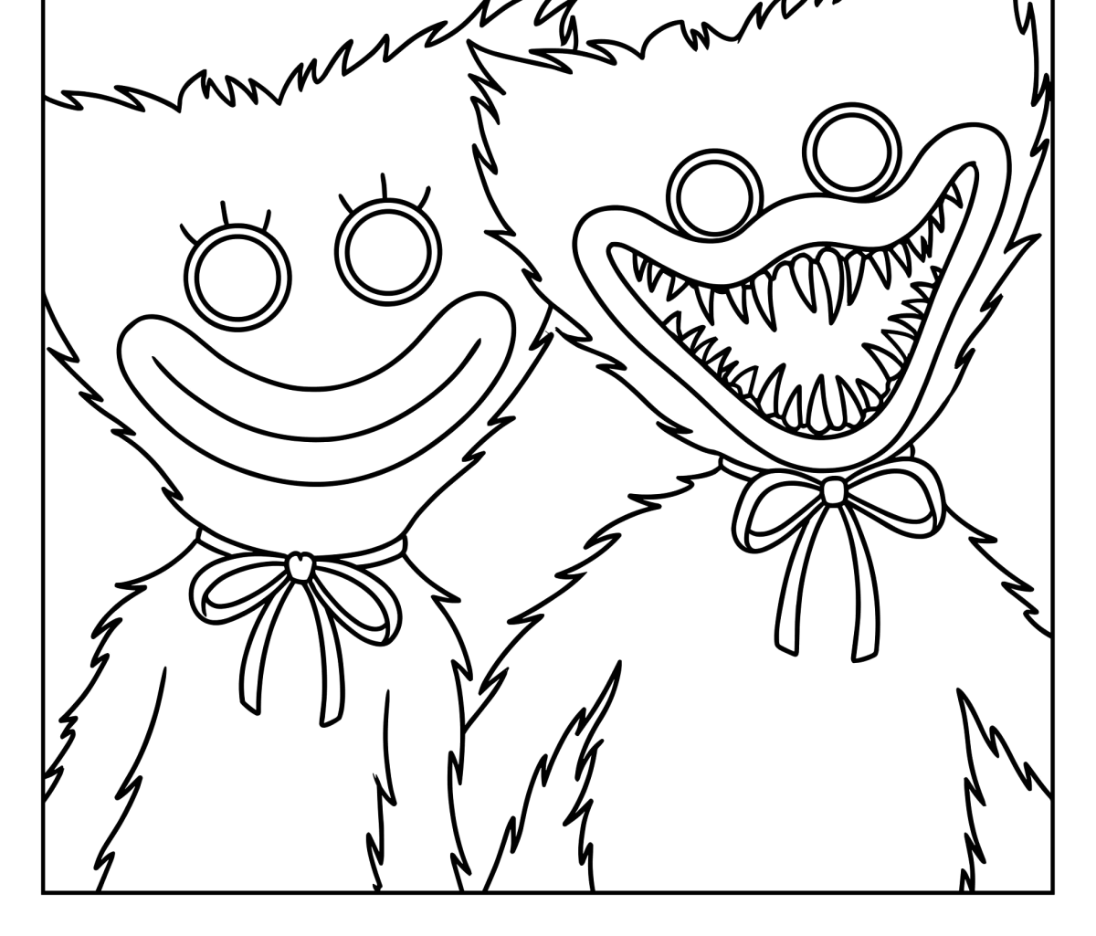 Huggy Wuggy e Kissy Missy lado a lado para colorir