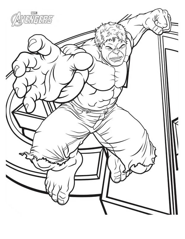 Hulk saltando com toda a sua fúria para colorir