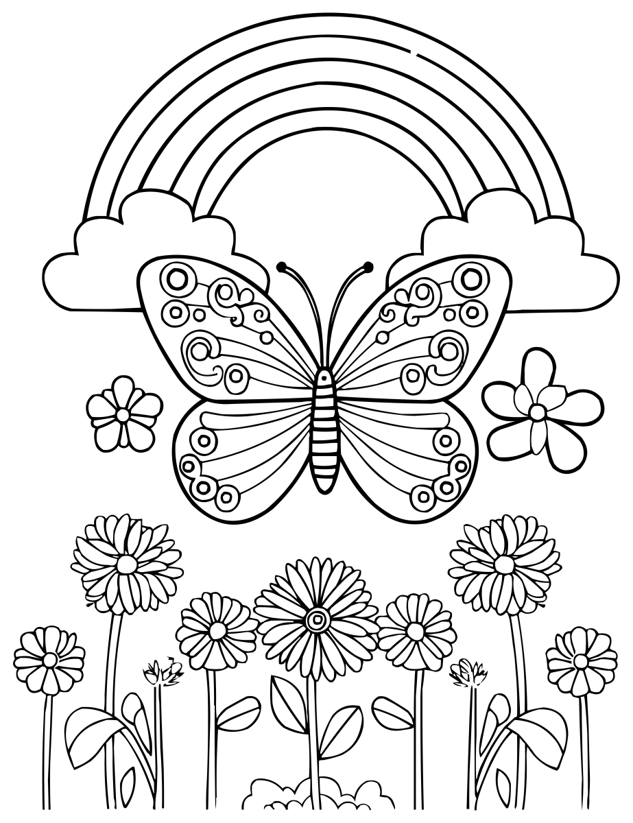 Jardim Encantado com Borboleta e Arco-Íris