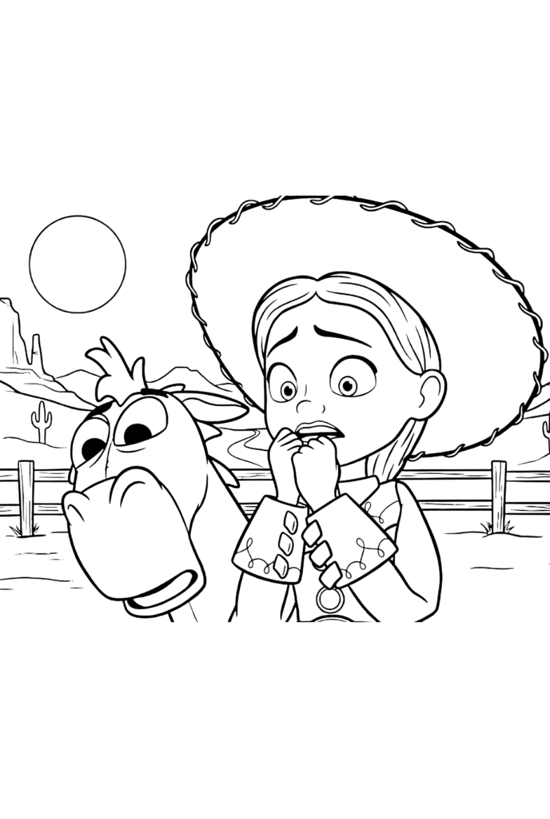 Jessie com seu chapéu de vaqueira para colorir