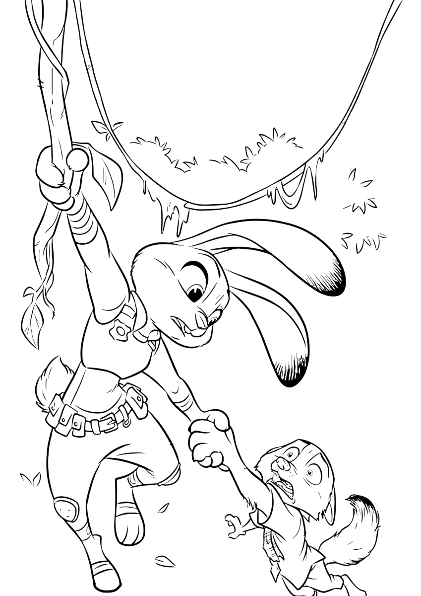 Judy Hopps correndo com os amigos para colorir