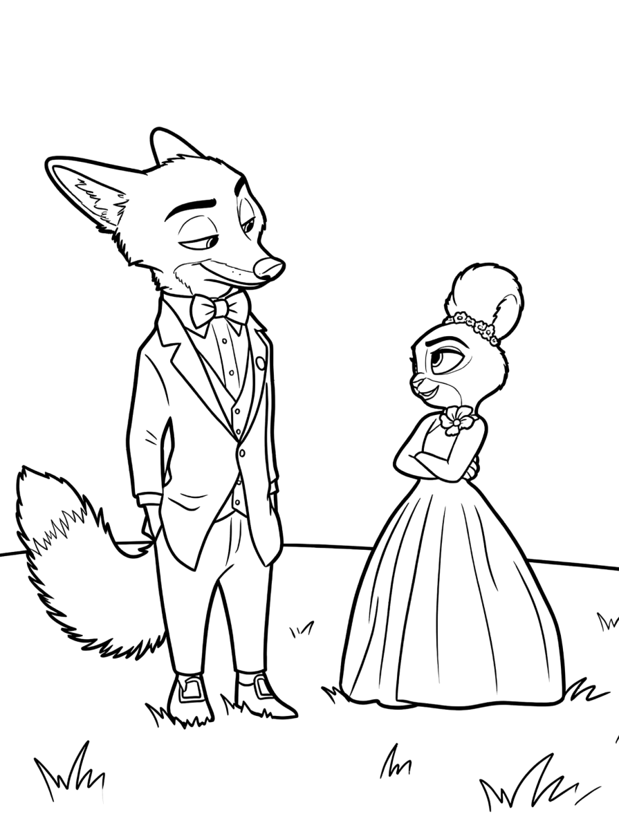 Judy Hopps e Nick Wilde de mãos dadas para colorir