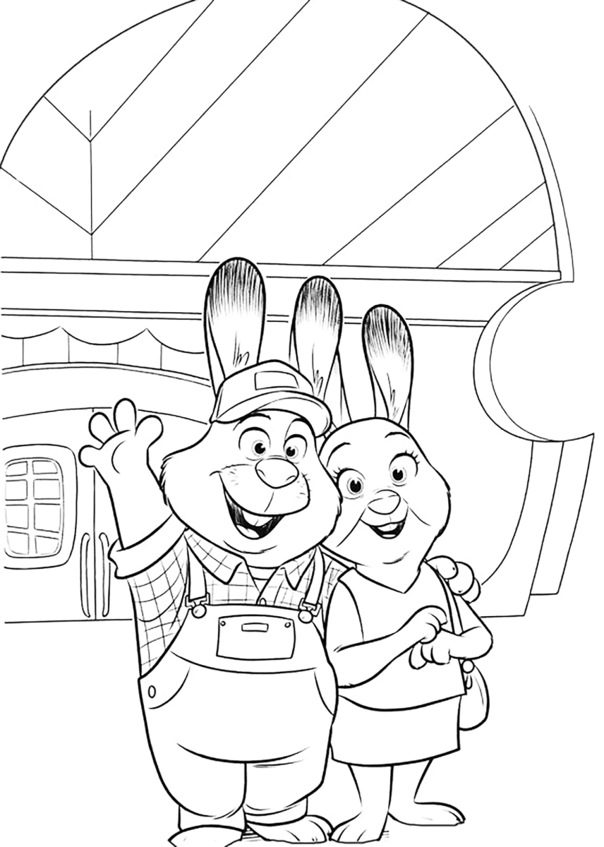 Judy Hopps e Nick Wilde no carro de polícia para colorir