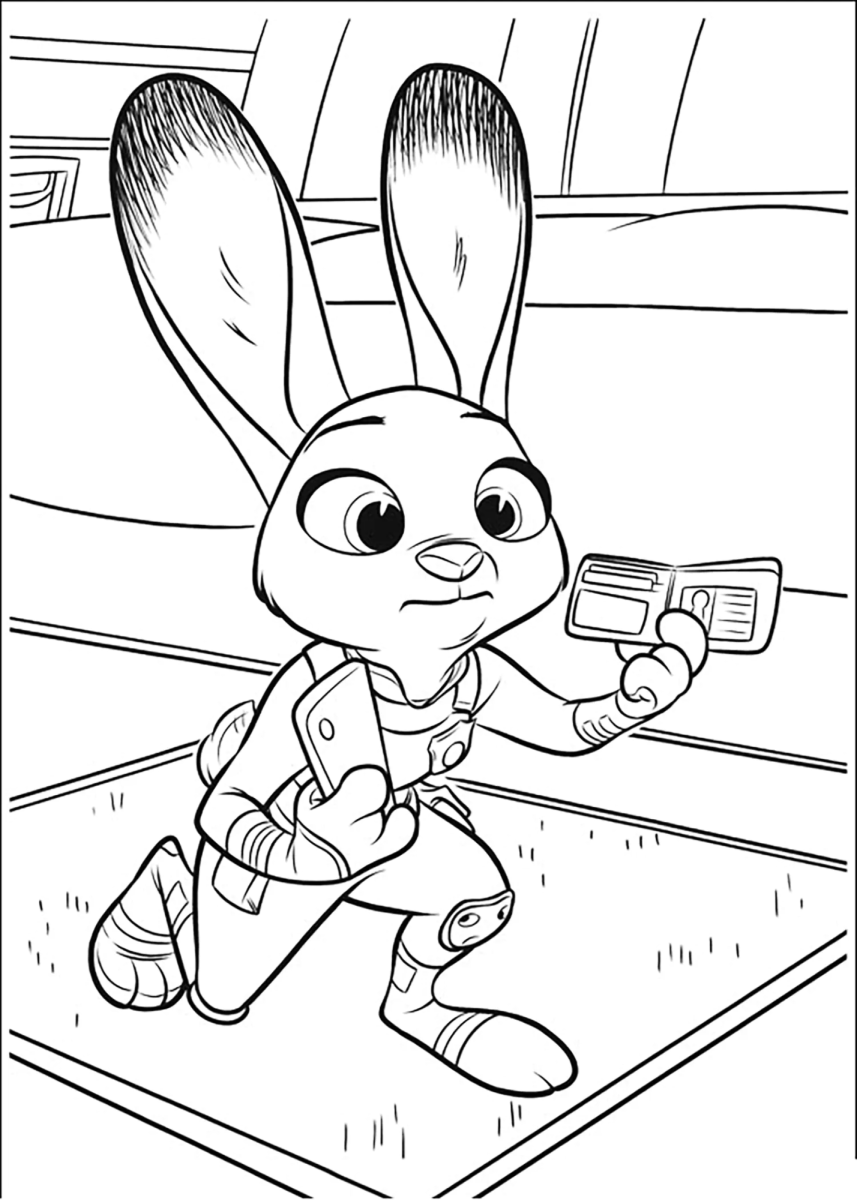 Judy Hopps sorrindo com o uniforme de policial para colorir