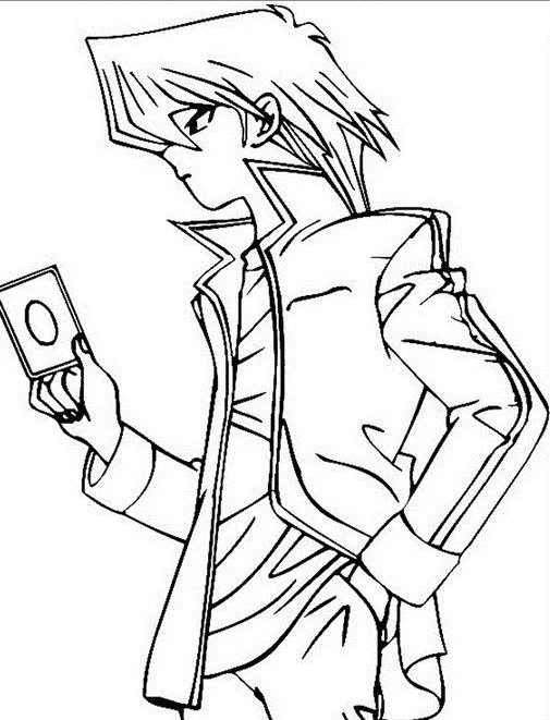 Kaiba de perfil olhando a carta para colorir