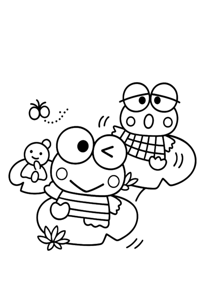 Keroppi abraçando um amigo para colorir