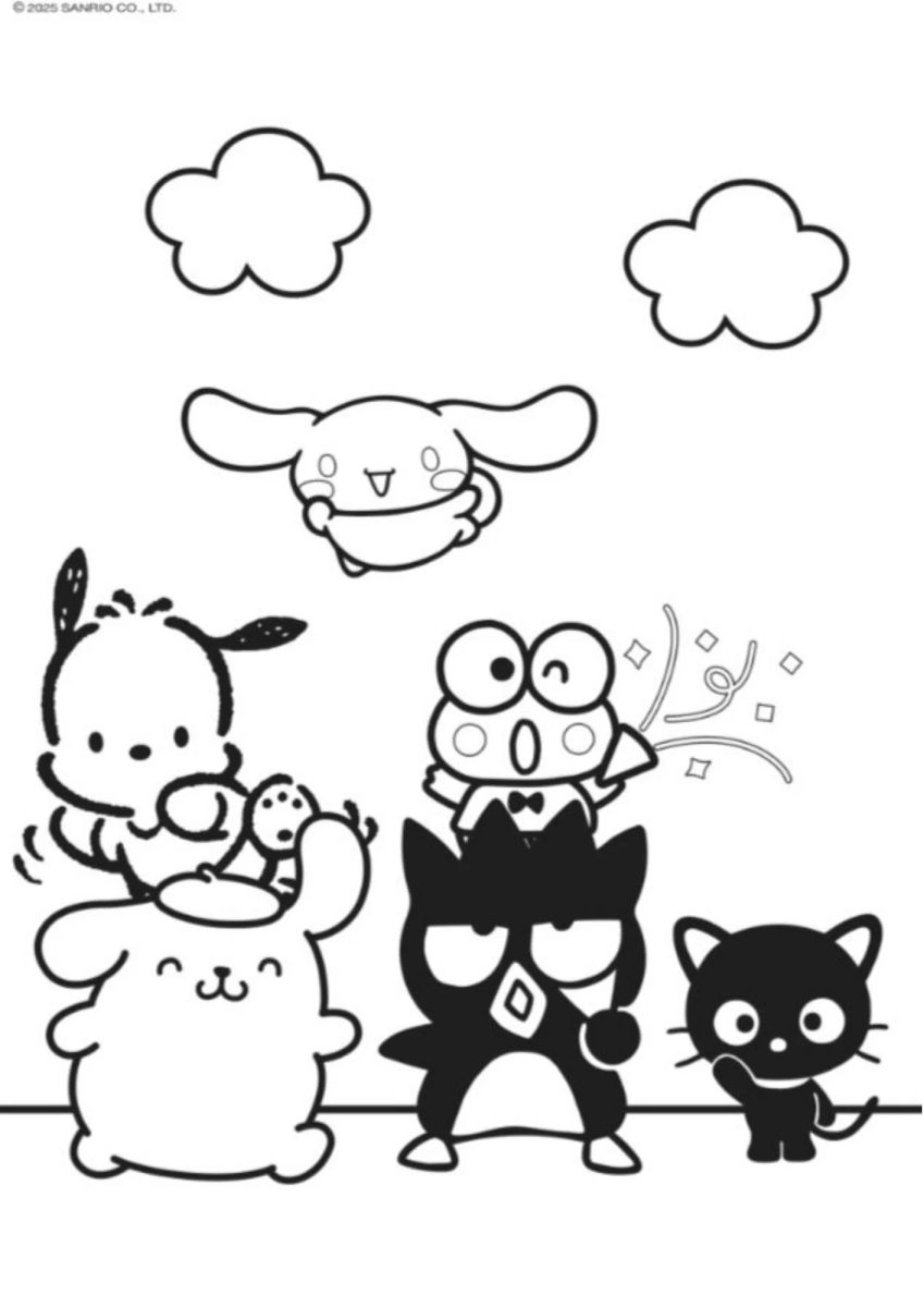 Keroppi com a turma Sanrio para colorir