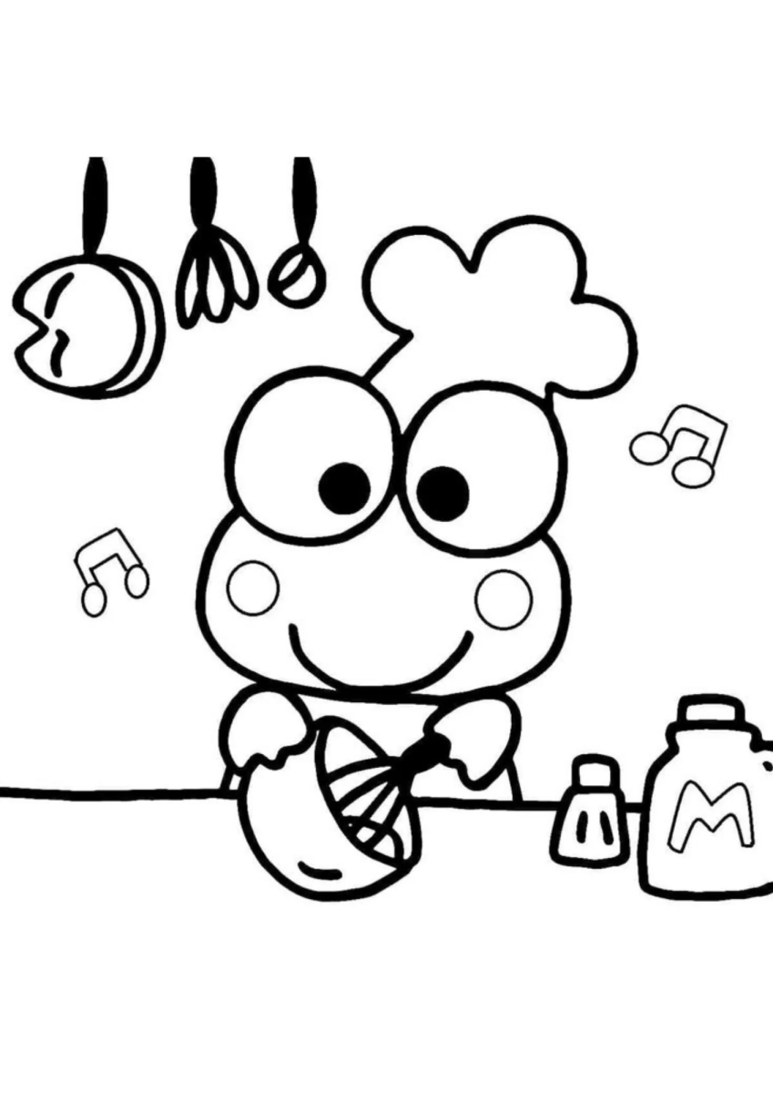 Keroppi cozinhando com chapéu de chef para colorir