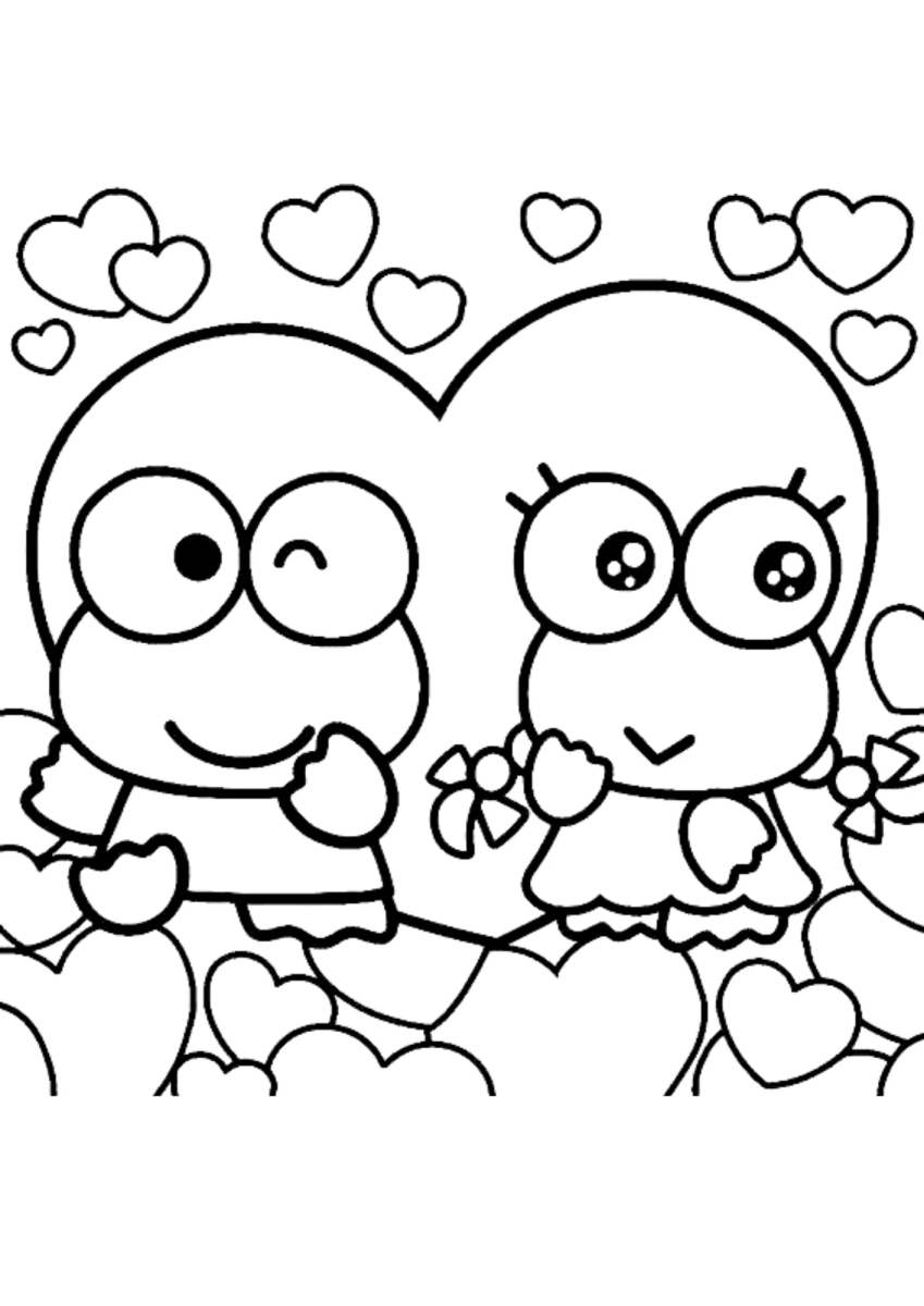 Keroppi e Keroppe apaixonados para colorir