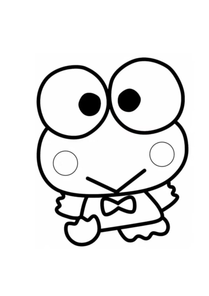Keroppi em pé de mãos na barriga para colorir