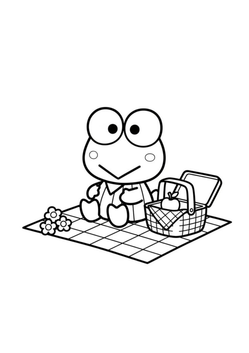 Keroppi fazendo piquenique com cesta para colorir