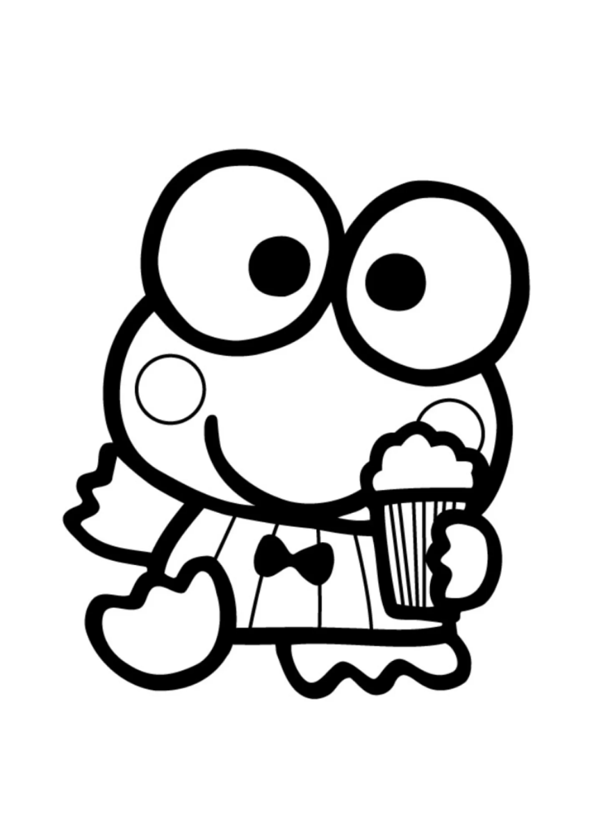 Keroppi tomando sorvete para colorir