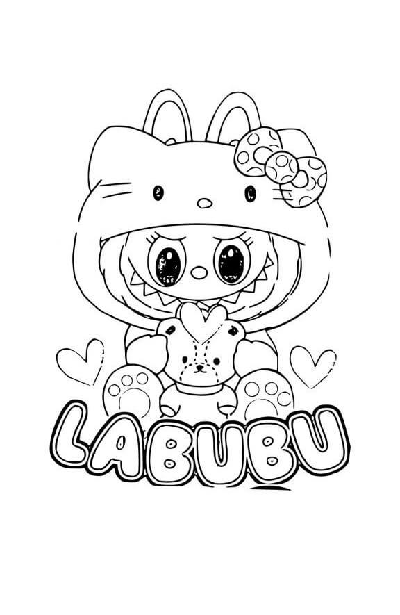 Labubu Encanta em Traje de Hello Kitty