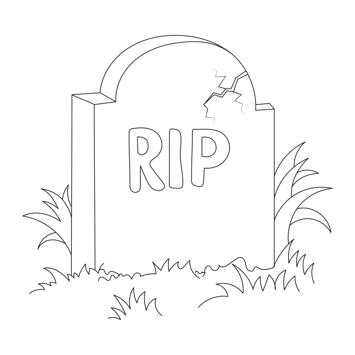 Lápide grande com RIP e grama para colorir