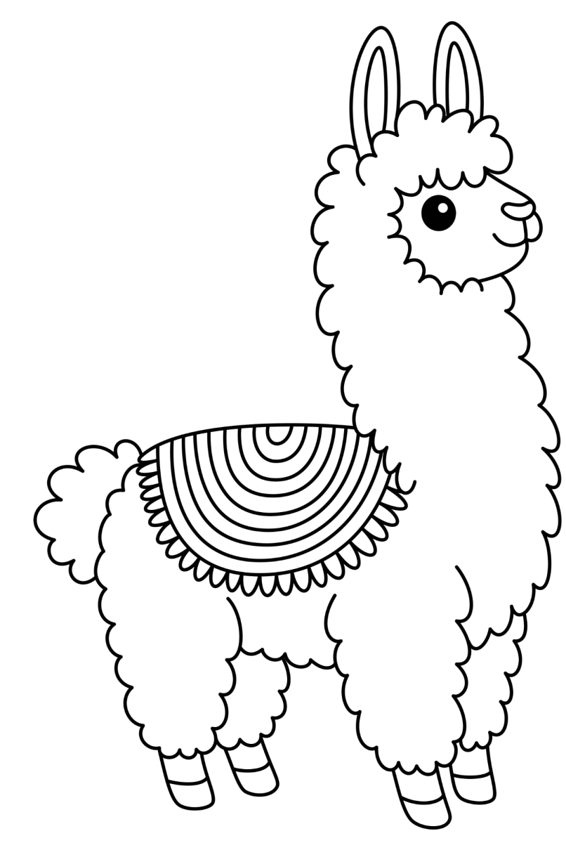 Lhama com manta e pompons para colorir