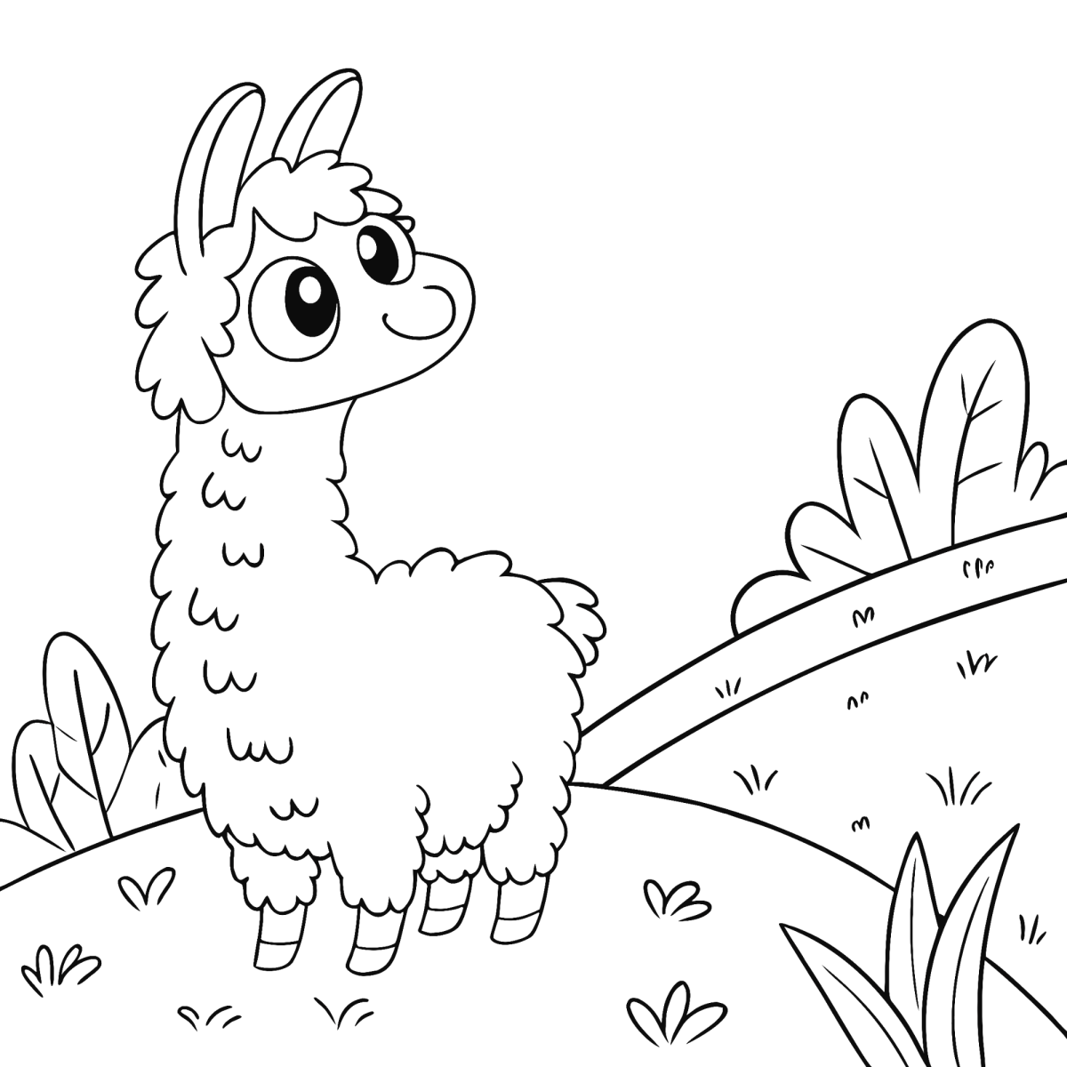 Lhama feliz na colina para colorir