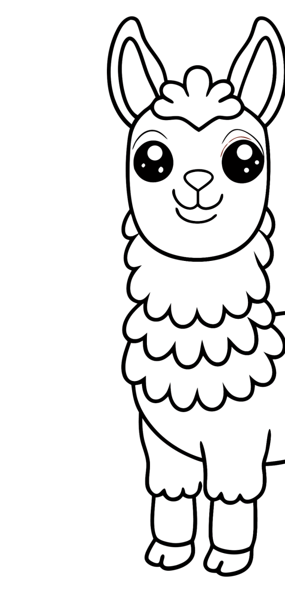 Lhama kawaii com manta listrada para colorir