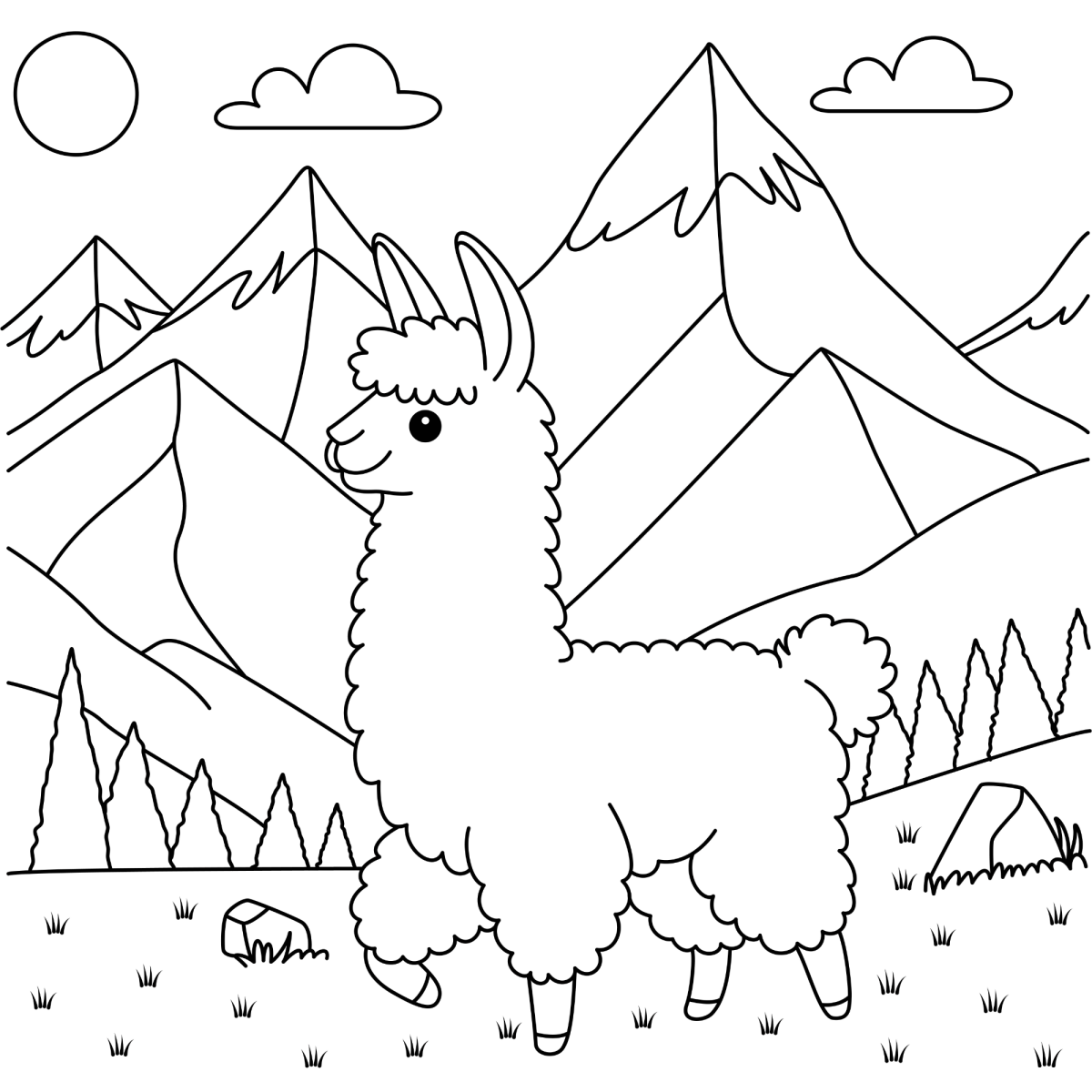 Lhama nas montanhas para colorir