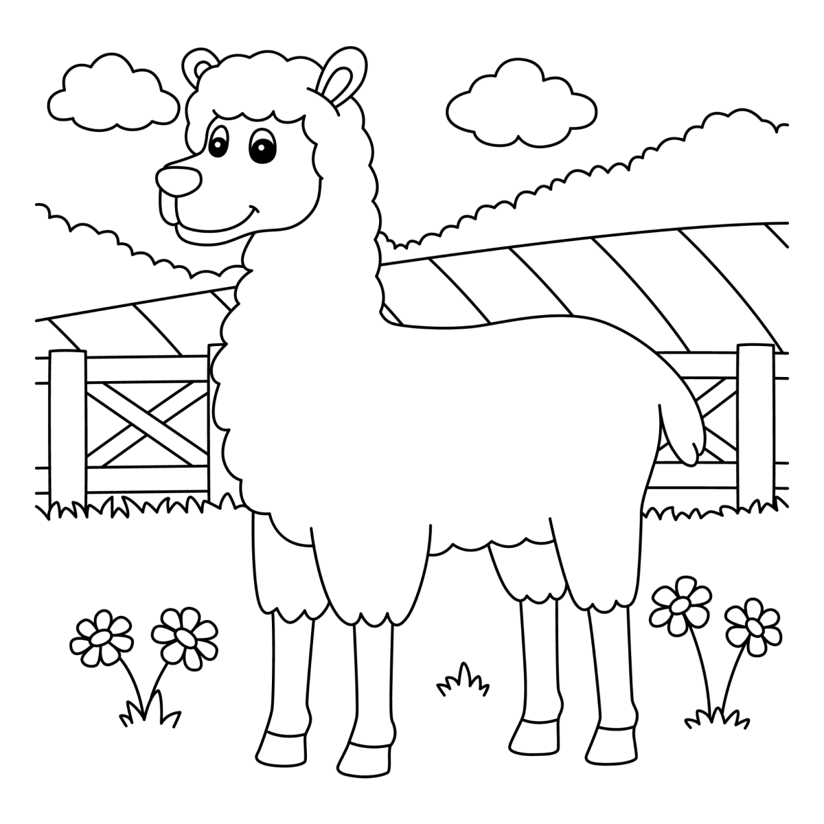 Lhama no celeiro da fazenda para colorir