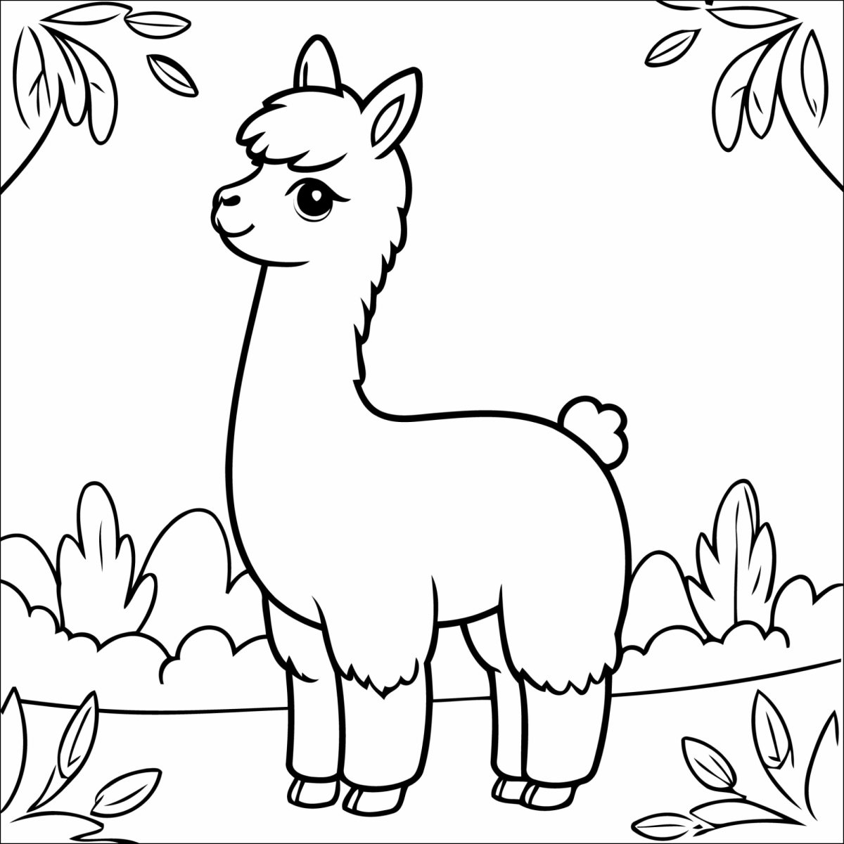Lhama passeando no campo florido para colorir