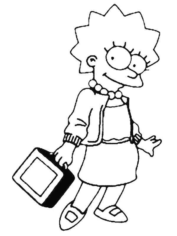 Lisa Simpson indo para a escola com a mochila para colorir