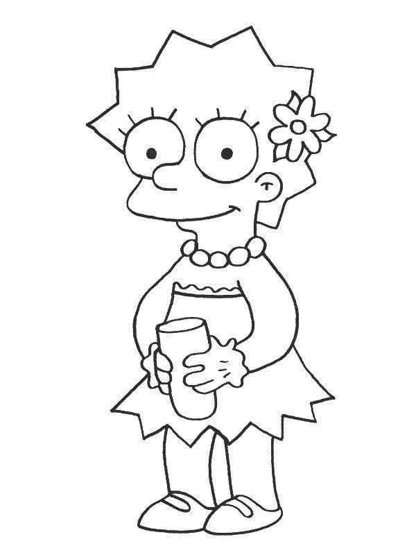 Lisa Simpson sorrindo com a mão no peito para colorir