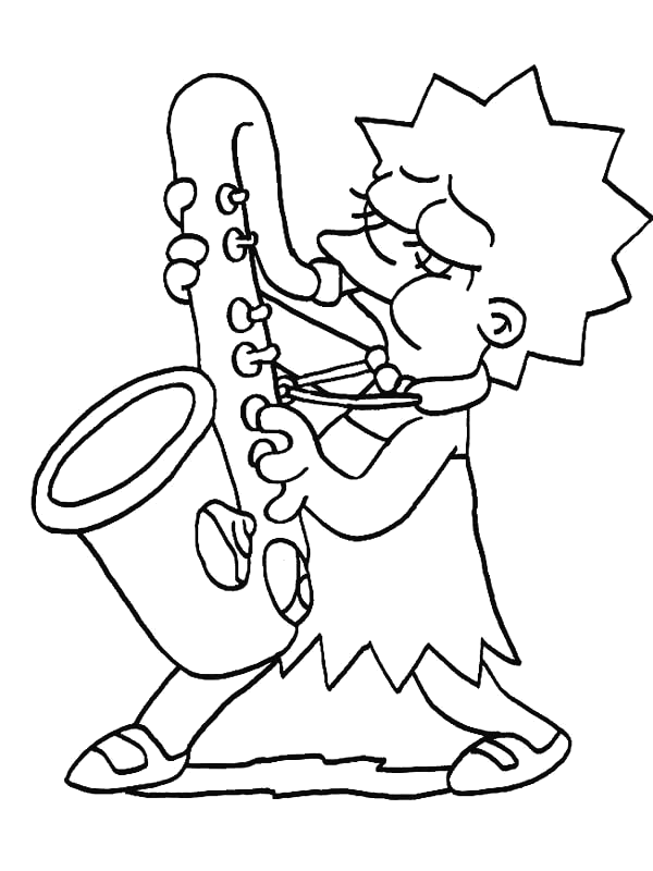 Lisa Simpson tocando saxofone para colorir
