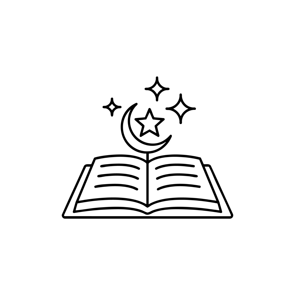 Livro aberto com estrelas, lua e brilhos para colorir
