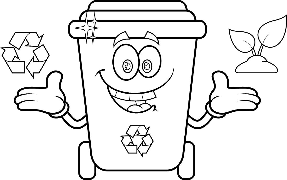 Lixeira de reciclagem sorridente para colorir