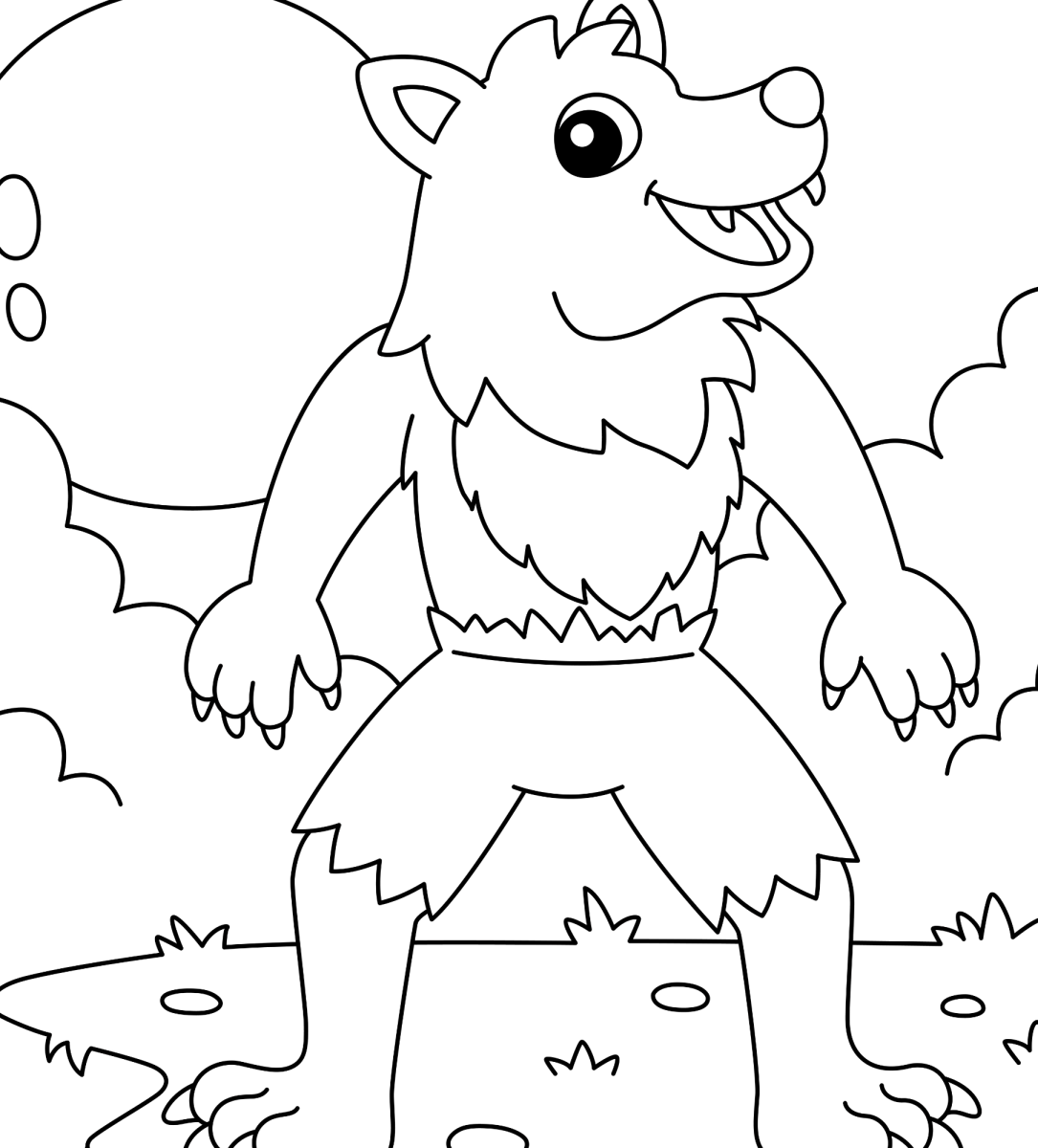Lobisomem de braços abertos na floresta para colorir