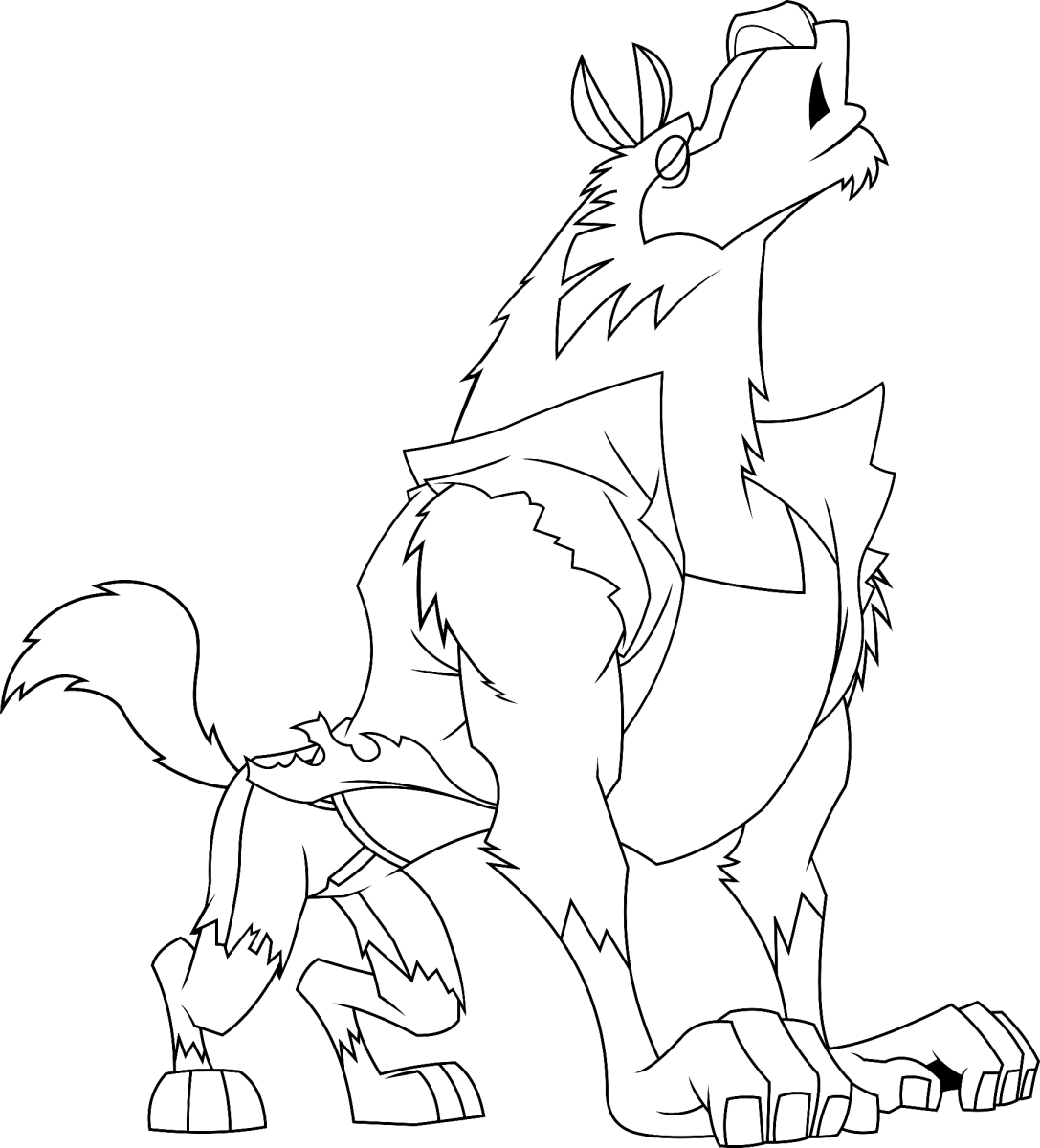 Lobisomem de perfil andando para colorir