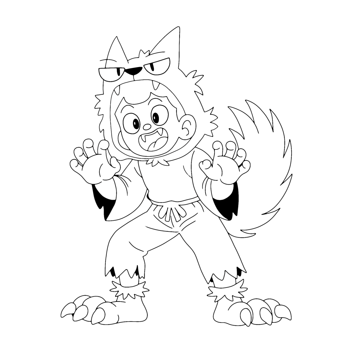 Lobisomem fofo de camisa xadrez para colorir