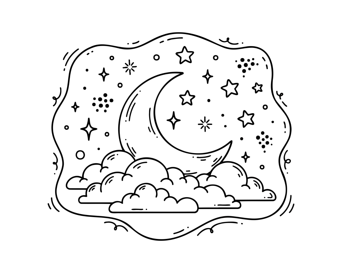 Lua dormindo em meio às estrelas para colorir