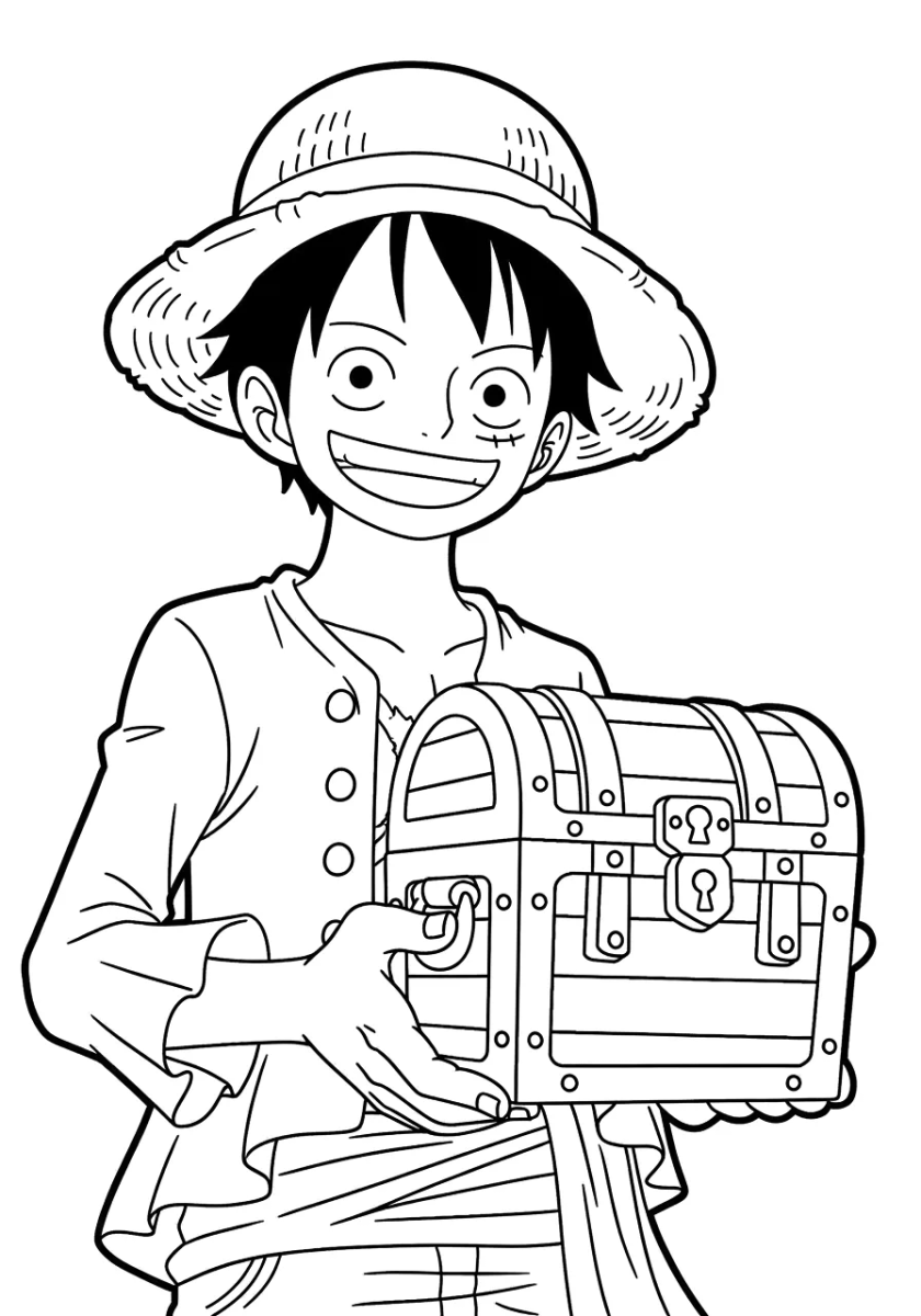 Luffy abrindo o baú do tesouro para colorir