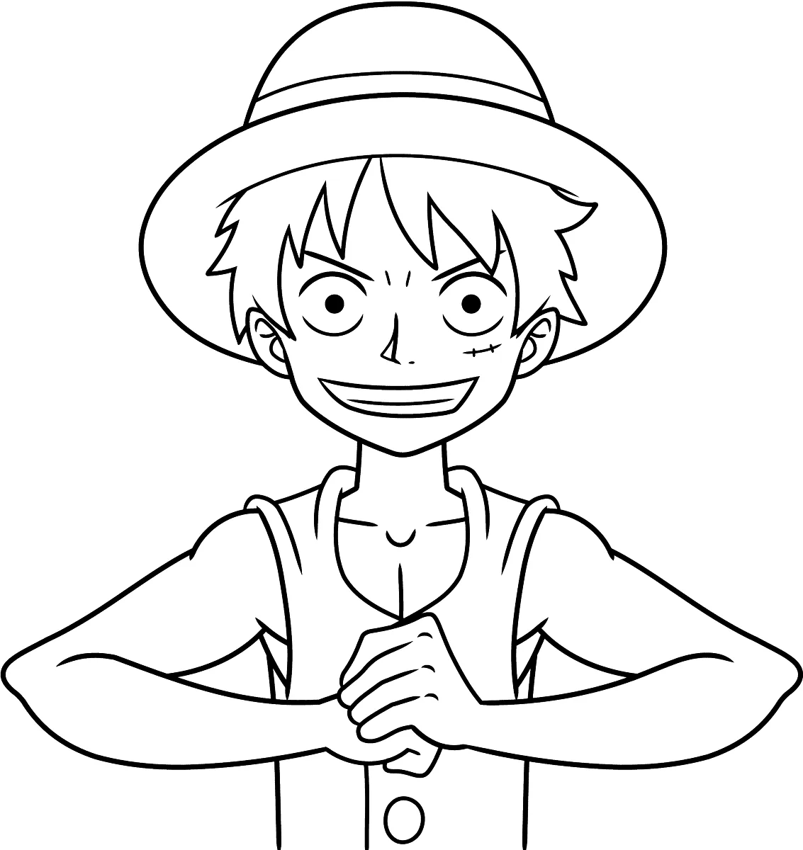 Luffy de braços cruzados sorrindo para colorir