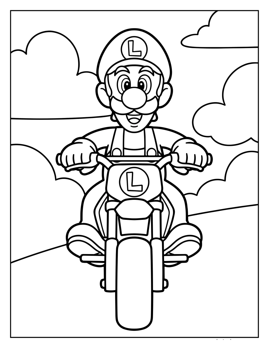 Luigi pilotando moto para colorir