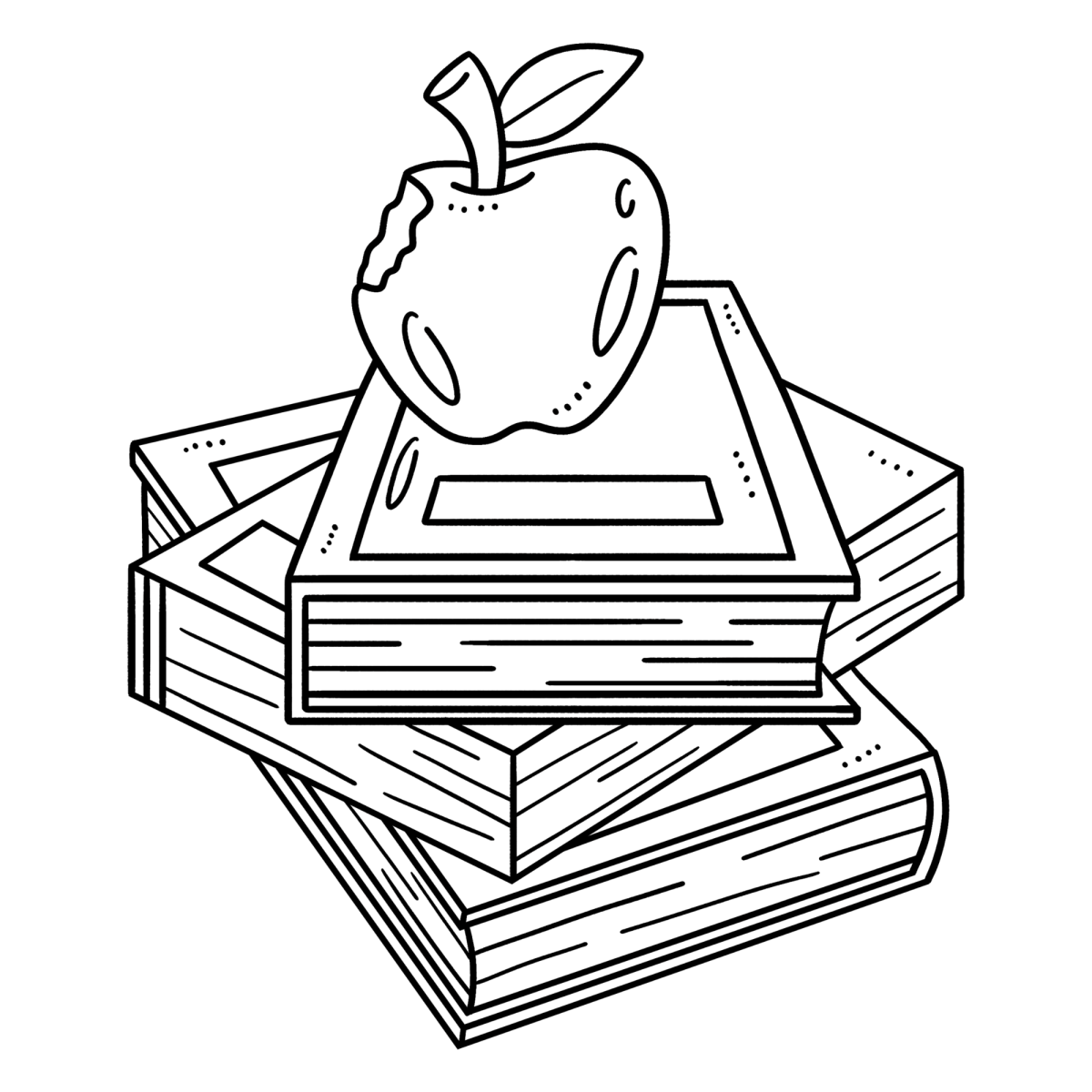 Maçã em cima da pilha de livros para colorir