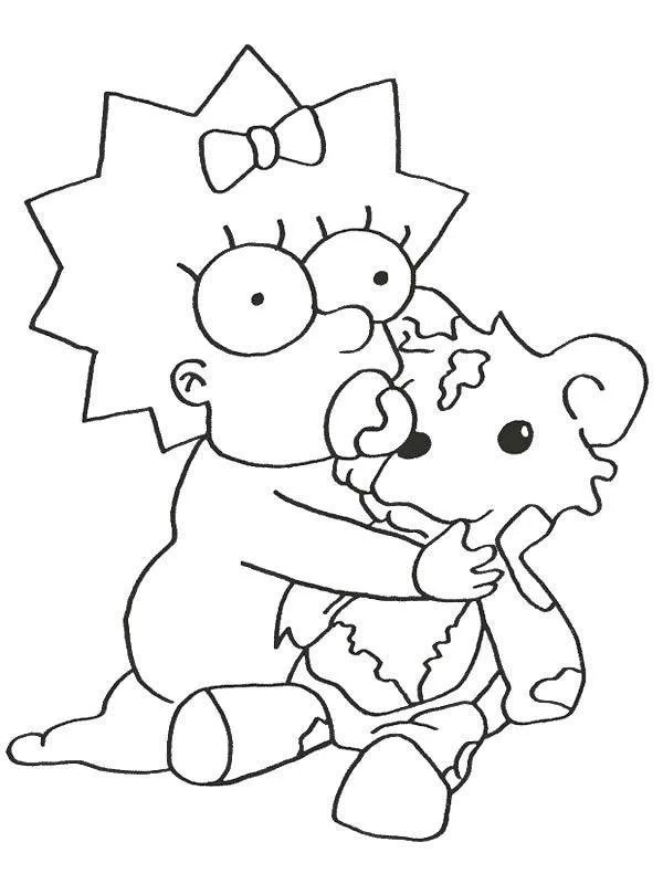 Maggie Simpson abraçando o ursinho de pelúcia para colorir