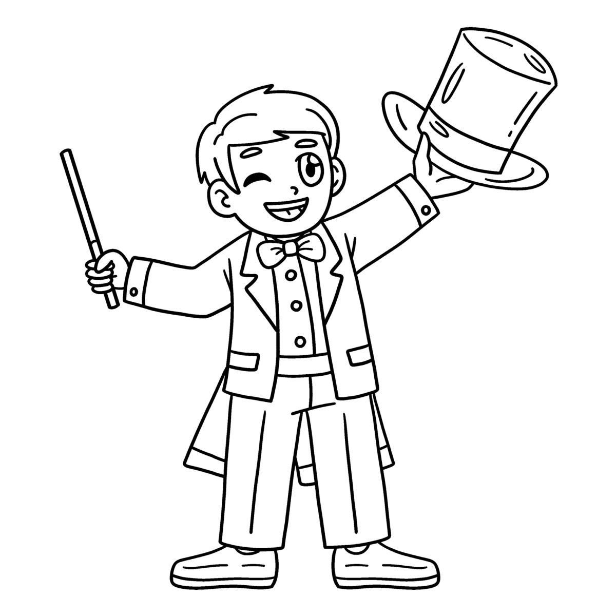 Mágico tirando a cartola com a varinha na mão para colorir