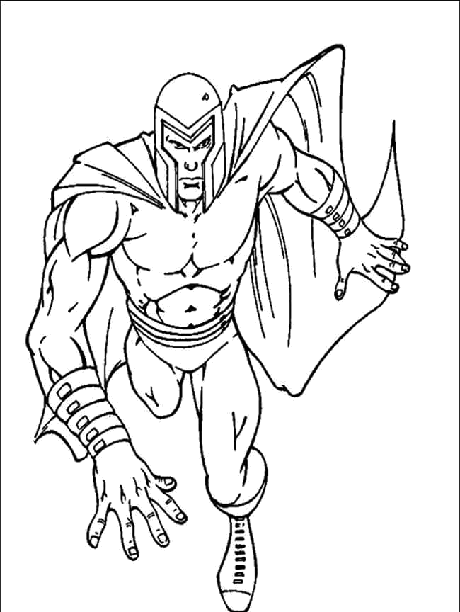 Magneto avançando com a capa esvoaçante para colorir