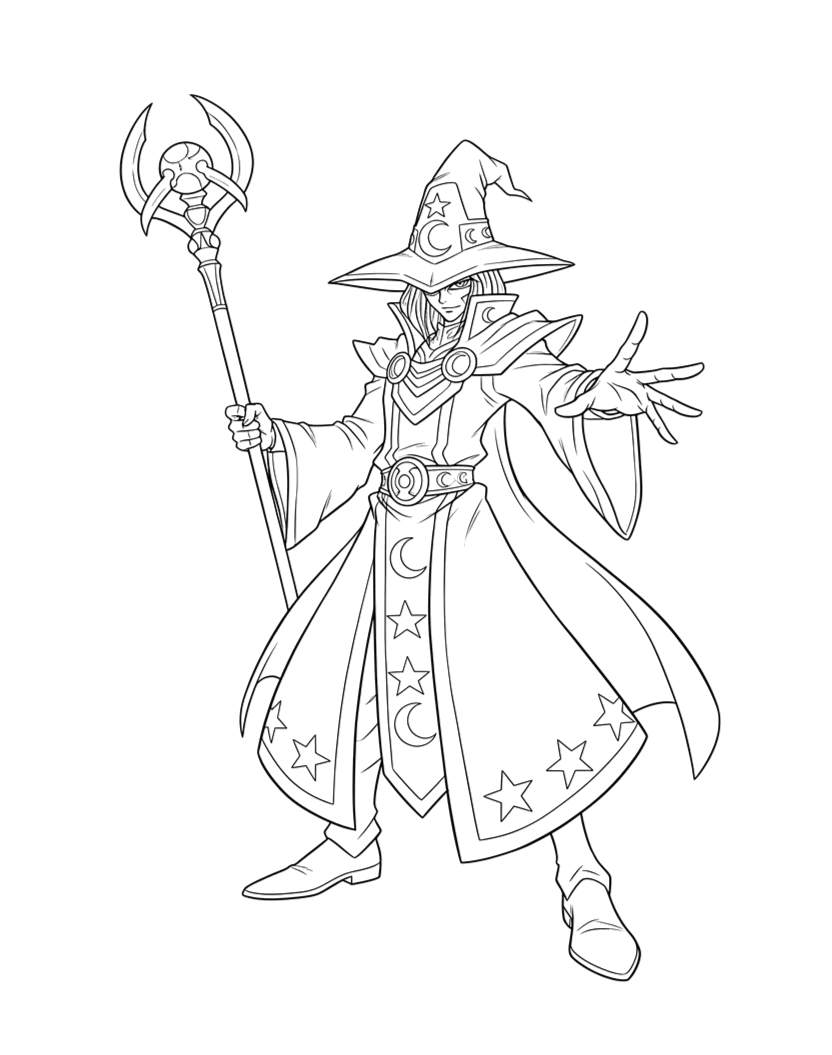 Mago de cajado lançando um feitiço para colorir