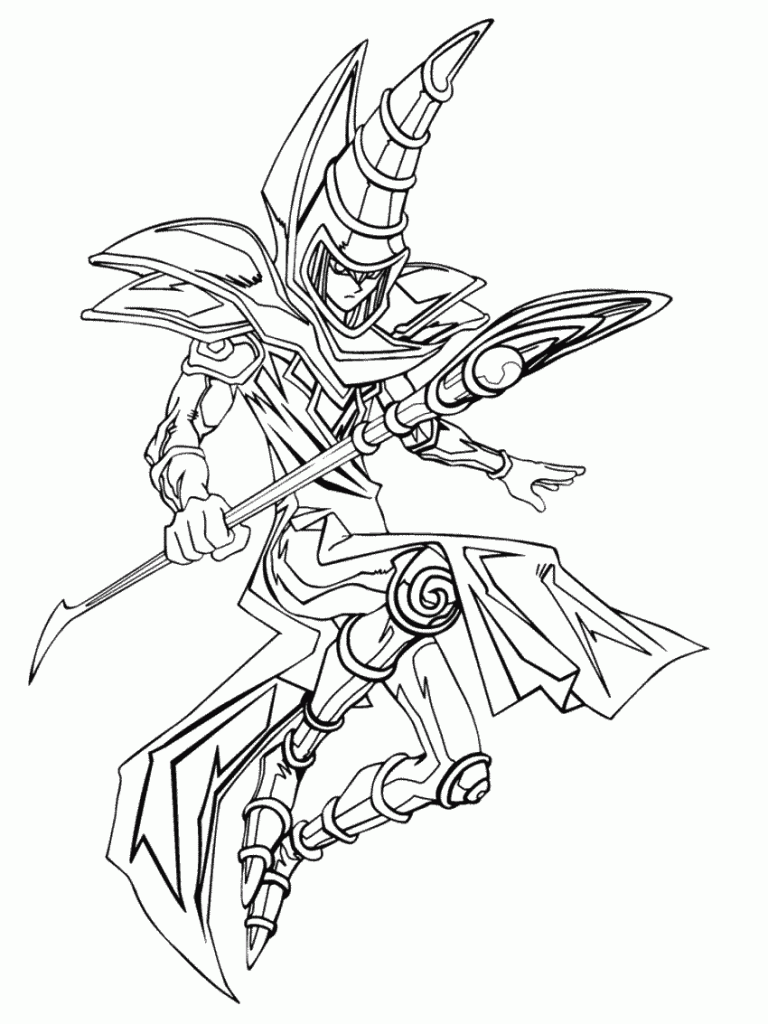 Mago Negro com cajado em pose de ataque para colorir
