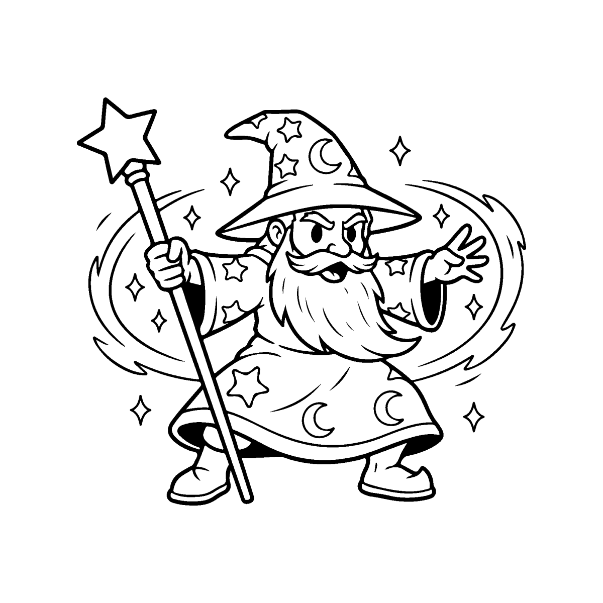 Mago no meio de um redemoinho mágico para colorir