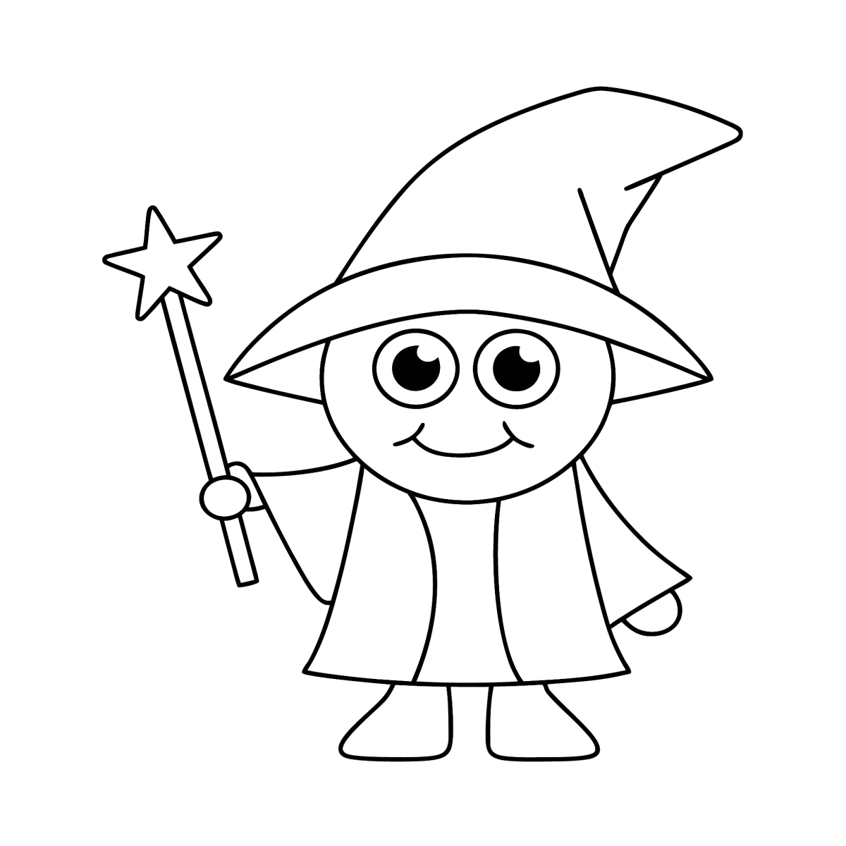 Maguinho de olhos grandes com varinha de estrela para colorir